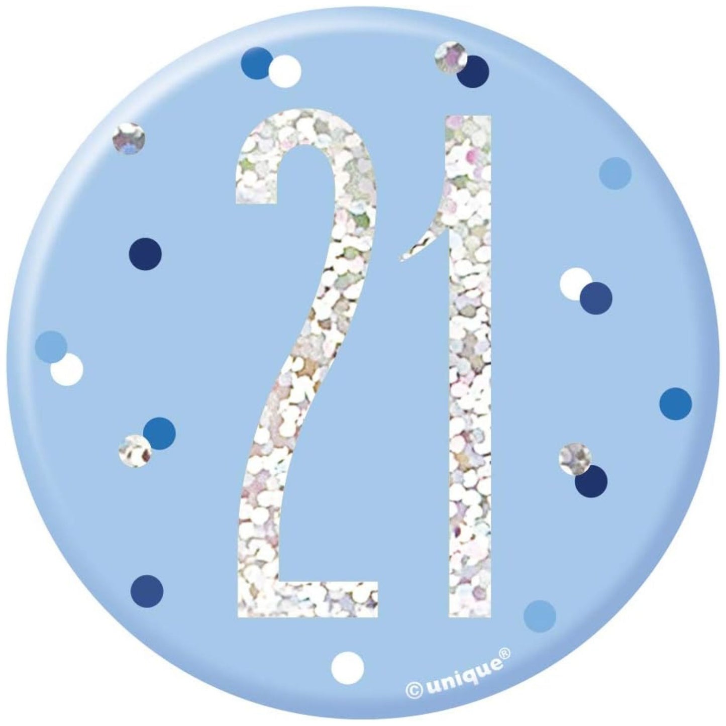 3"/ 8cm GLITZ BLUE 21st BIRTHDAY BADGE