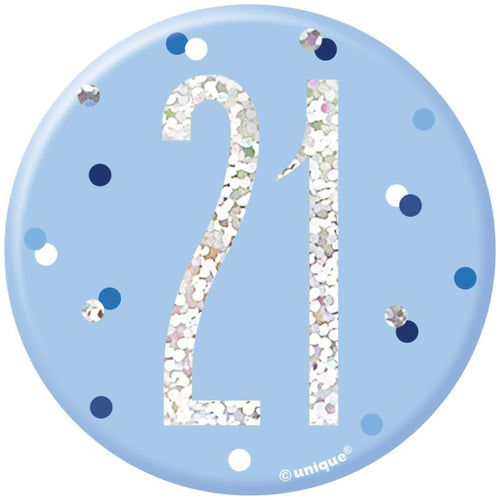3"/ 8cm GLITZ BLUE 21st BIRTHDAY BADGE