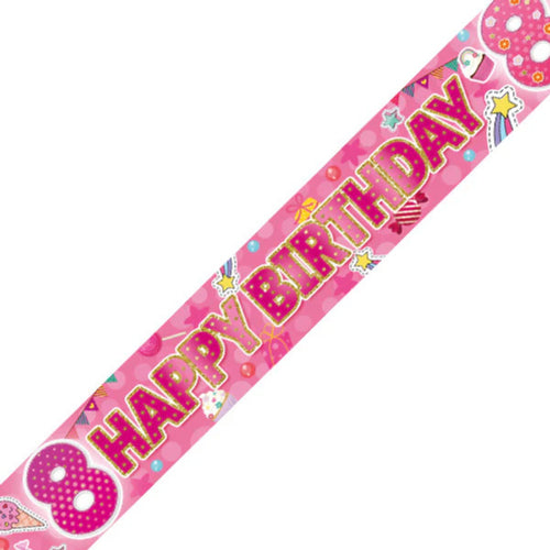 9ft / 2.7m GIRLS 8TH BIRTHDAY BANNER