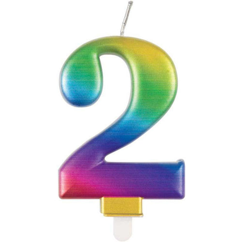 3.5"/ 8.5cm METALLIC RAINBOW NUMBER '2' BIRTHDAY CANDLE