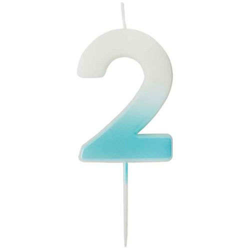 2.4"/ 6.2cm BLUE OMBRE NUMBER '2' CANDLE
