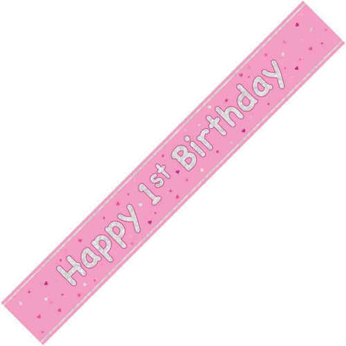 9ft / 2.7m GLITZ PINK 1ST BIRTHDAY BANNER