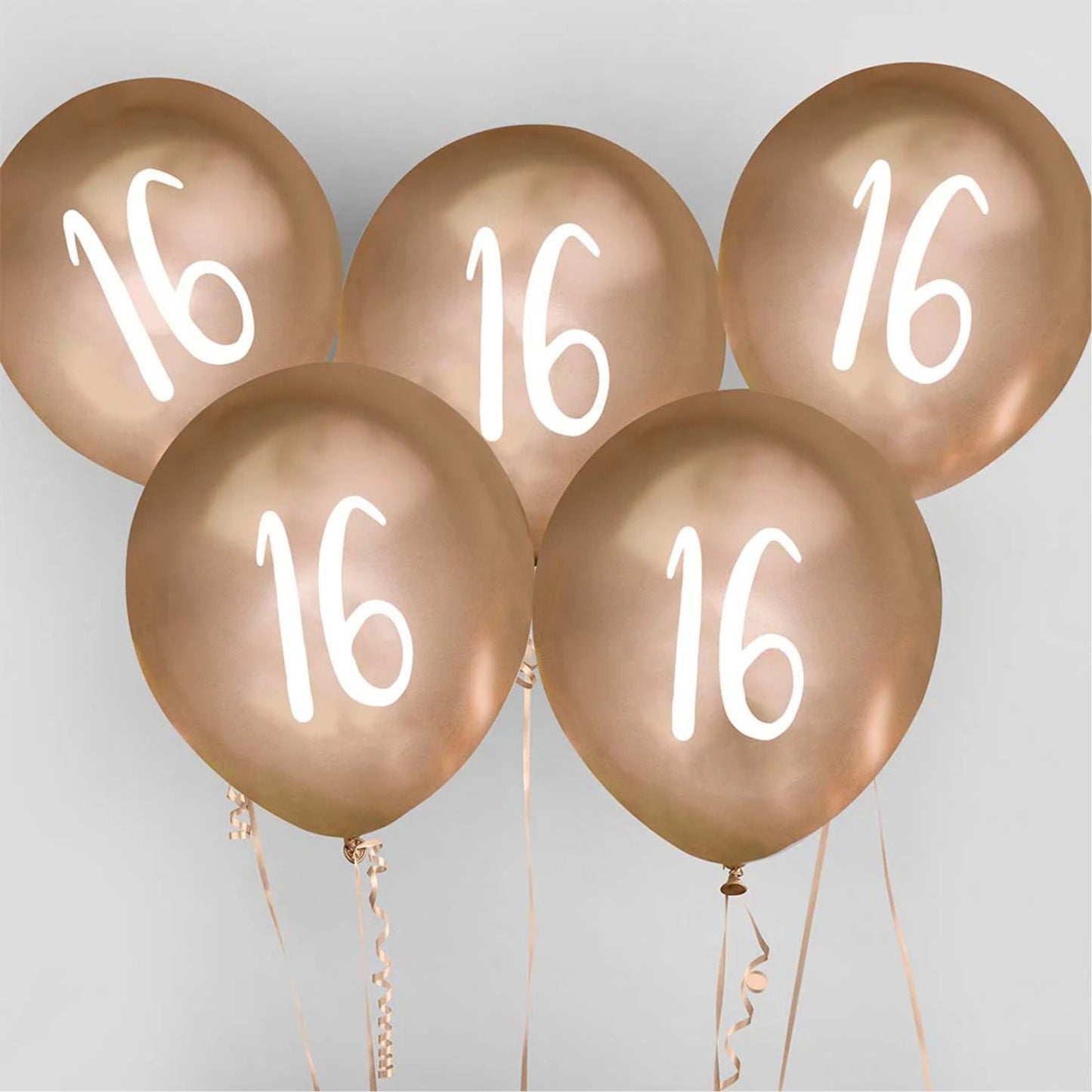 12"/ 30cm GOLD '16' 5 PACK LATEX BALLOONS