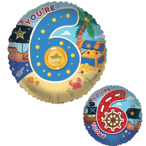 18"/ 46cm YOU'RE 6 TODAY DOUBLE-SIDED ROUND FOIL BALLOON