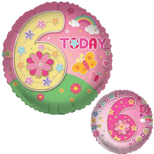 18"/ 46cm AGE 6 FEMALE DOUBLE-SIDED ROUND FOIL BALLOON