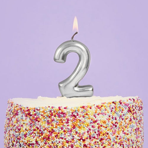 3"/ 8cm SILVER NUMBER '2' CANDLE