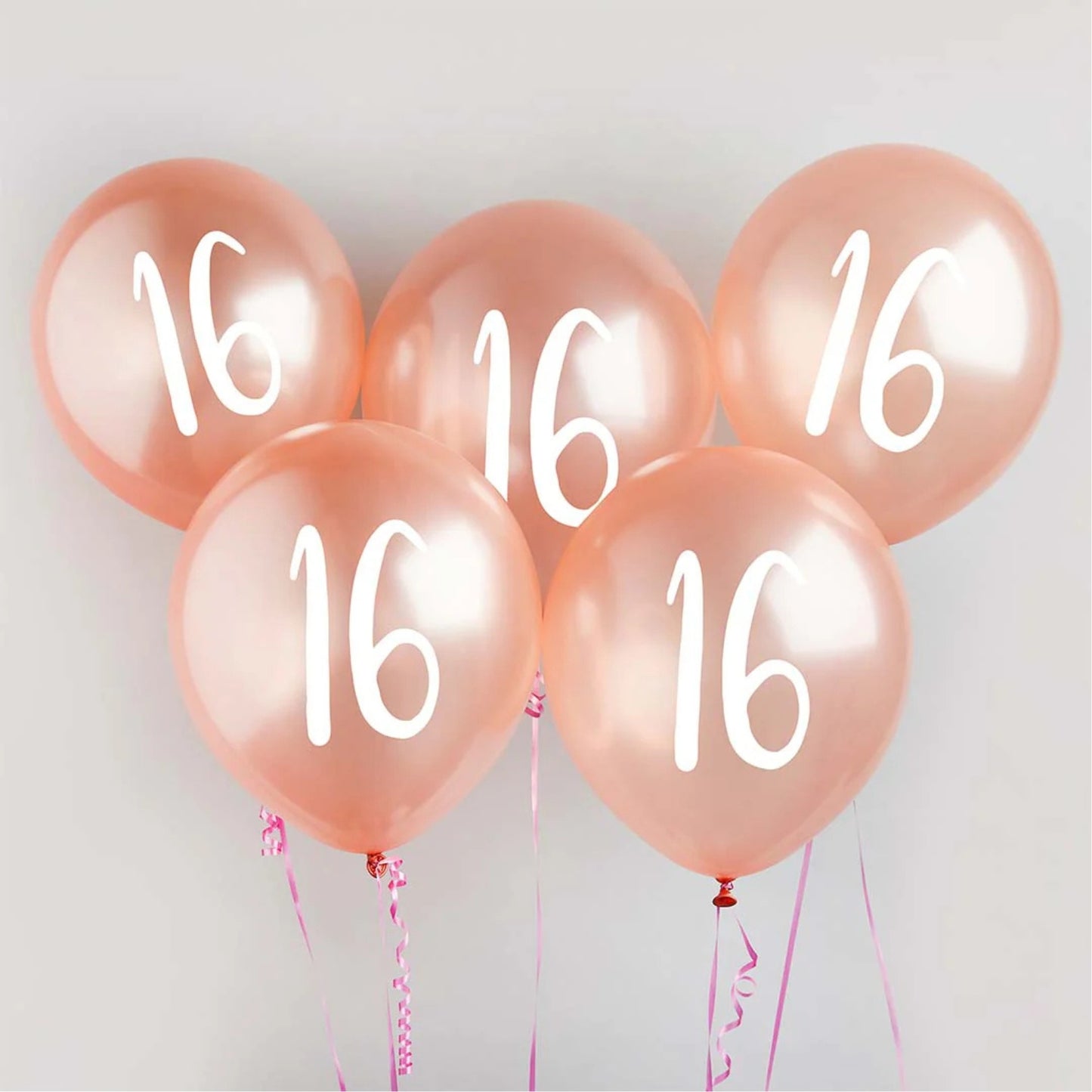 12"/ 30cm ROSE GOLD '16' 5 PACK LATEX BALLOONS