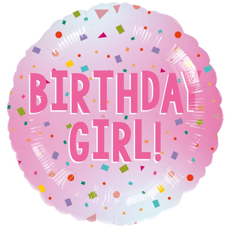 18"/ 46cm BIRTHDAY GIRL! PINK CONFETTI ROUND  FOIL BALLOON