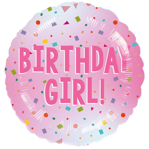 18"/ 46cm BIRTHDAY GIRL! PINK CONFETTI ROUND  FOIL BALLOON