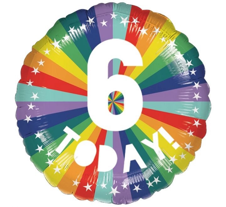 18"/ 46cm 6 TODAY! RAINBOW STARBURST ROUND FOIL BALLOON