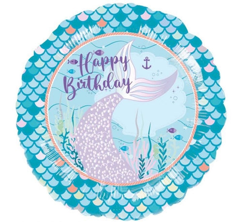 18"/ 46cm HAPPY BIRTHDAY MERMAID TAIL ROUND FOIL BALLOON