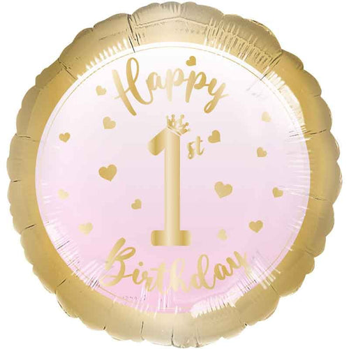 18"/ 46cm GIRL 1ST BIRTHDAY ROUND FOIL BALLOON