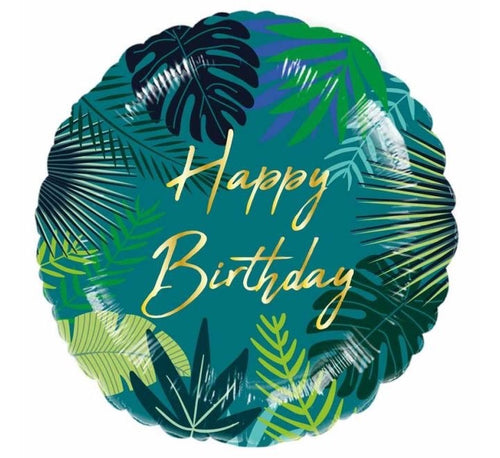 18"/ 46cm HAPPY BIRTHDAY TROPICAL GREEN ROUND FOIL BALLOON