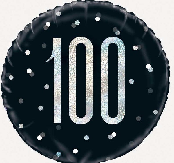 18"/ 46cm BLACK GLITZ "90" ROUND FOIL BALLOON
