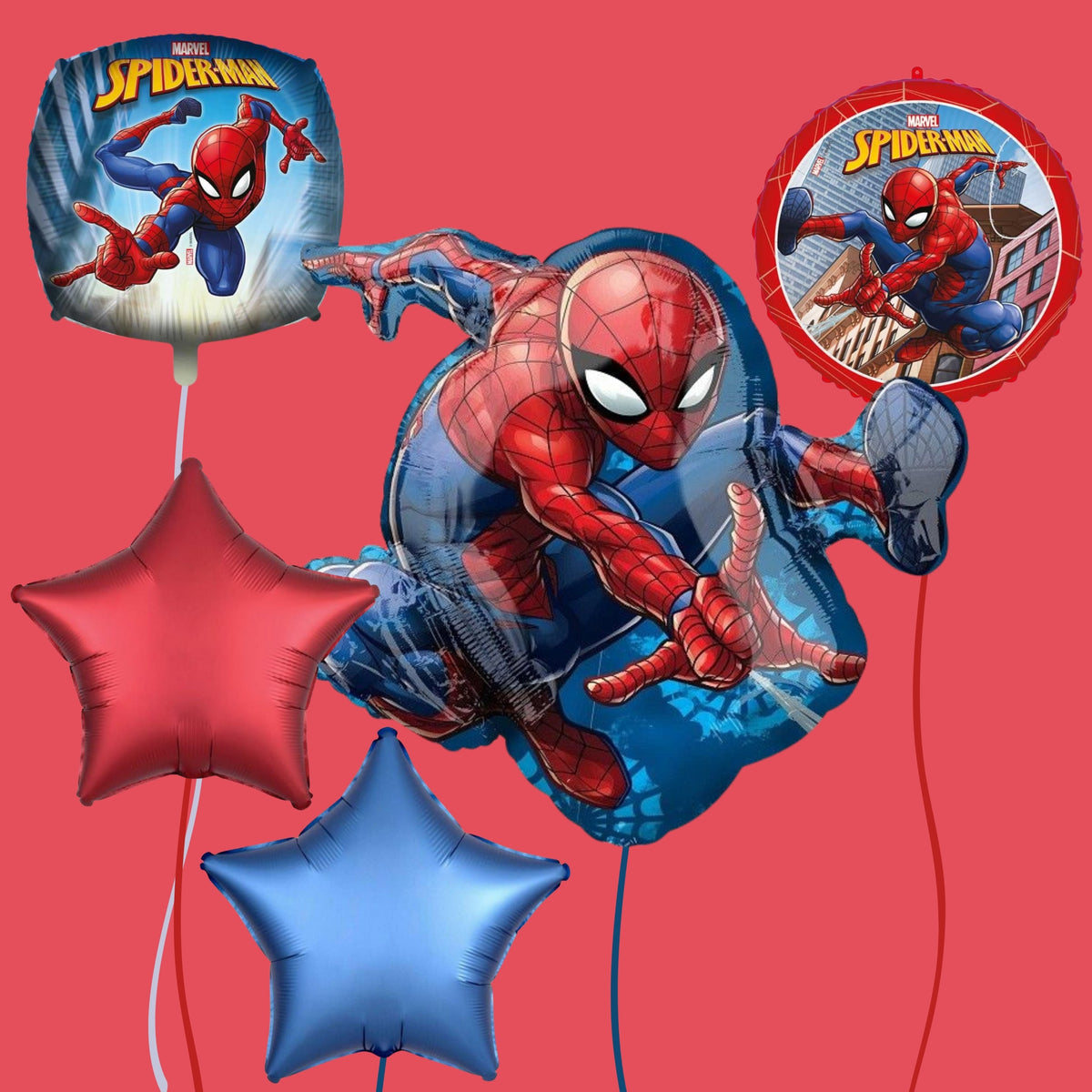 Spiderman Supershape, 18" Spiderman Foils and Sangria & Azure Foil Stars