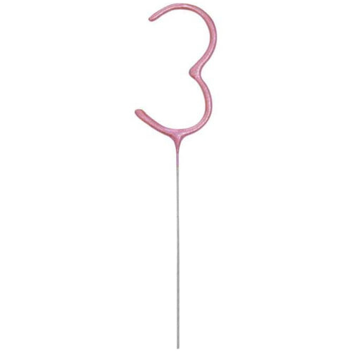 7"/ 18cm NUMERAL 3 PINK GLITZ SPARKLER CANDLE