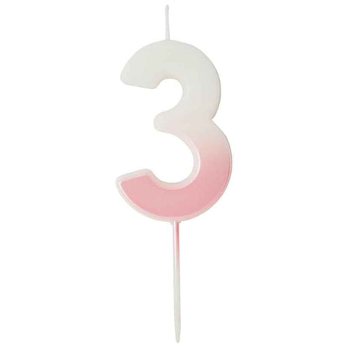 2.4"/ 6.2cm PINK OMBRE NUMBER '3' CANDLE