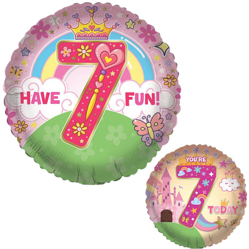 18"/ 46cm AGE 7 FEMALE DOUBLE-SIDED ROUND FOIL BALLOON