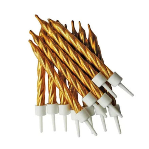 3"/ 7.5cm GOLD METALLIC BIRTHDAY CANDLES WITH HOLDERS (12 PACK)