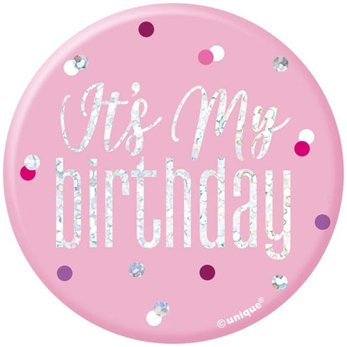 3"/ 8cm GLITZ PINK HAPPY BIRTHDAY BADGE
