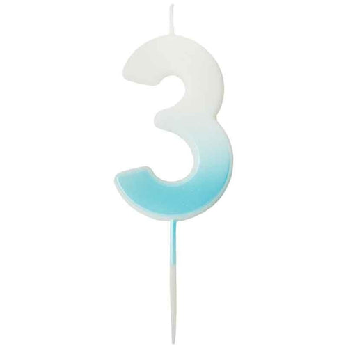2.4"/ 6.2cm BLUE OMBRE NUMBER '3' CANDLE