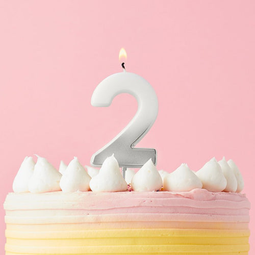 2.4"/ 6.2cm SILVER OMBRE NUMBER '2' CANDLE