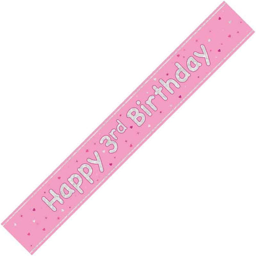9ft / 2.7m GLITZ PINK 3RD BIRTHDAY BANNER