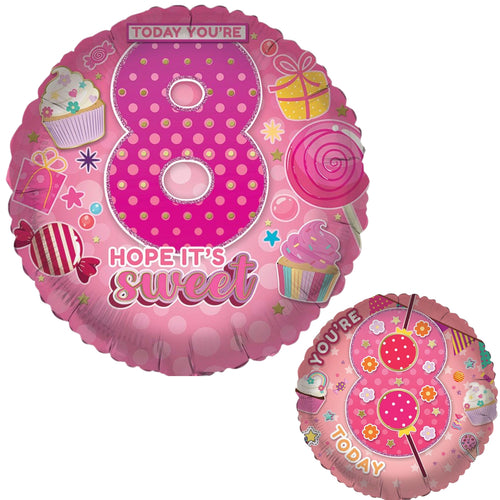 18"/ 46cm AGE 8 FEMALE DOUBLE-SIDED ROUND FOIL BALLOON