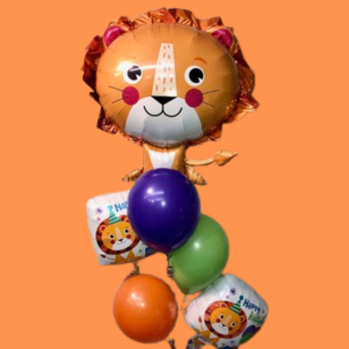 Lion Supershape, 18" Lion Foils and Violet, Green & Orange Latex Cluster