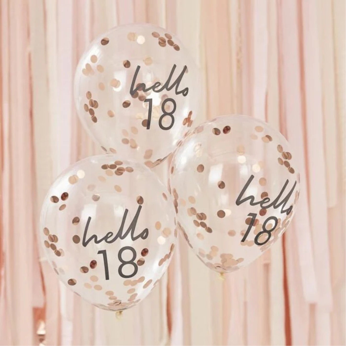 12"/ 30cm ROSE GOLD 'HELLO 18' 5 PACK LATEX BALLOONS