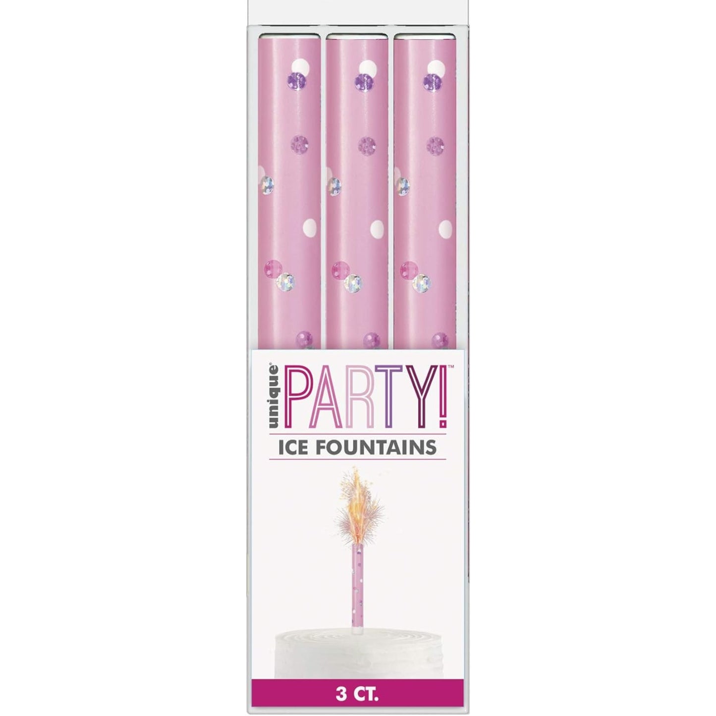 6"/ 15cm PINK GLITZ ICE FOUNTAIN SPARKLER CANDLES (3 PACK)