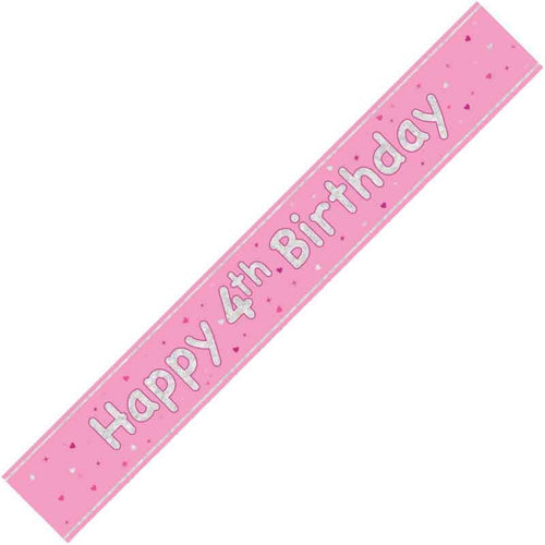 9ft / 2.7m GLITZ PINK 4TH BIRTHDAY BANNER
