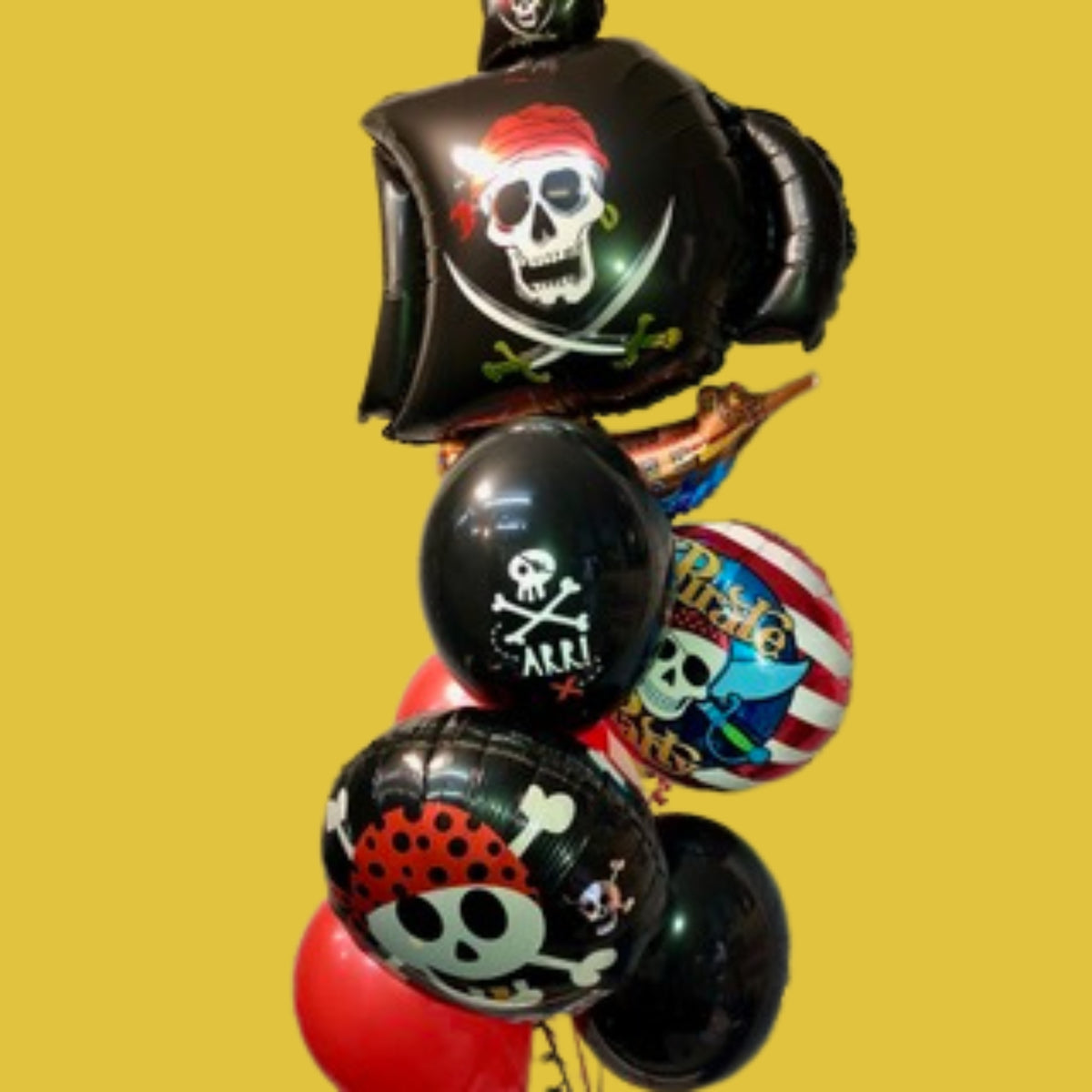 Pirate Supershape, 18" Pirate Foils, Printed Latex and Red & Black Latex Cluster