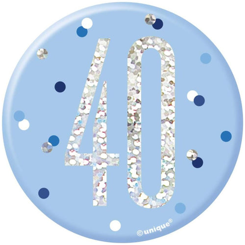 3"/ 8cm GLITZ BLUE 40th BIRTHDAY BADGE