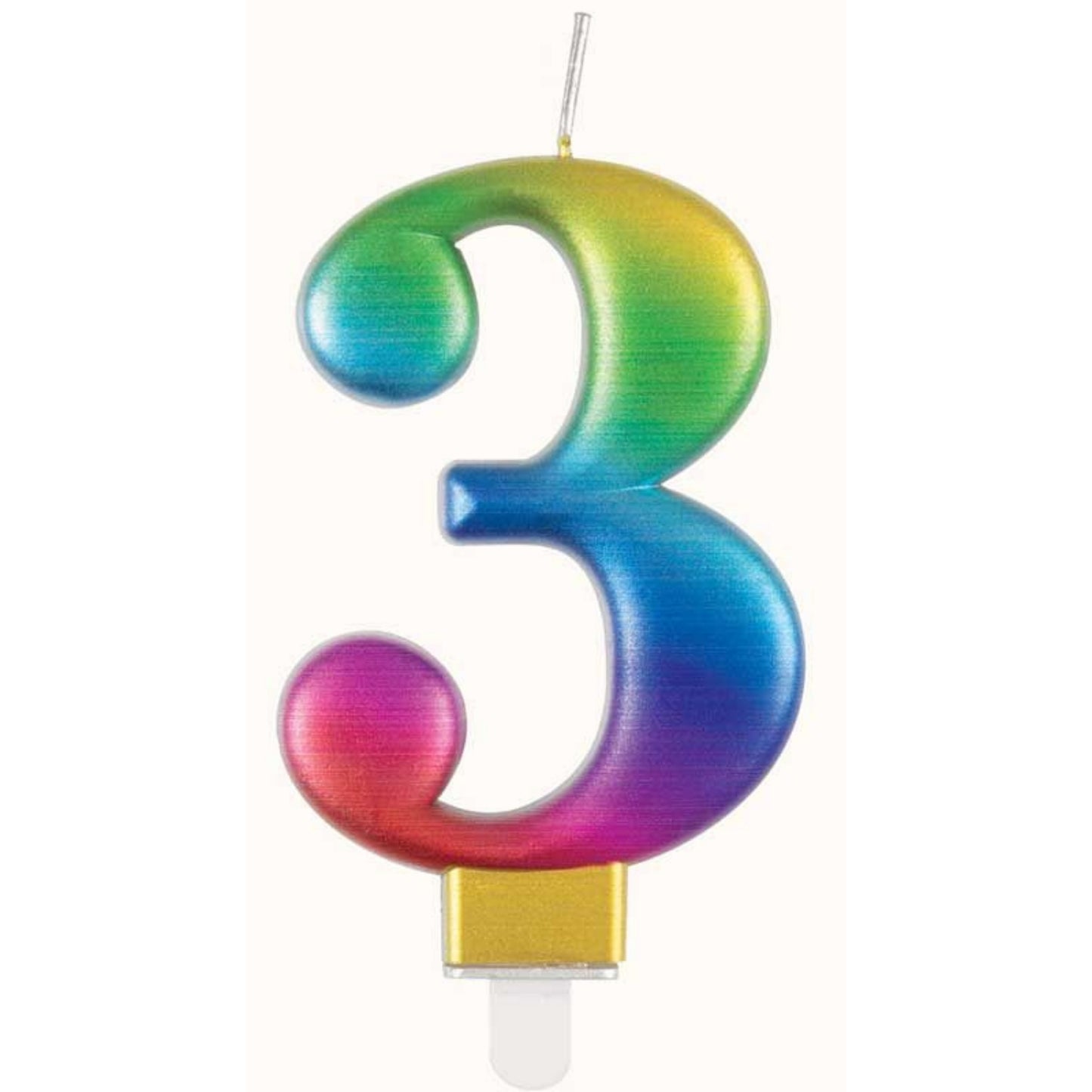 3.5"/ 8.5cm METALLIC RAINBOW NUMBER '3' BIRTHDAY CANDLE