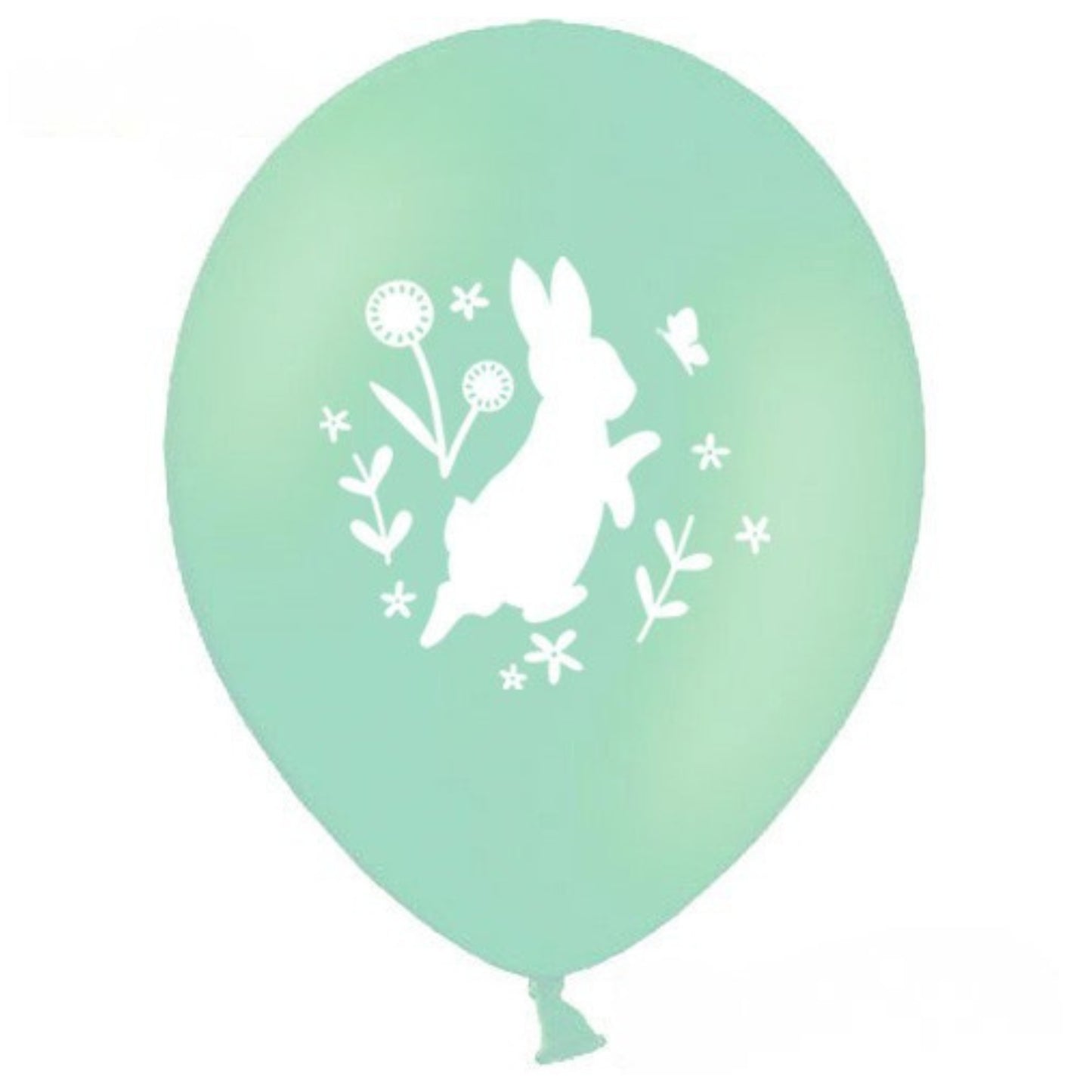 11" MINT BUNNY & FLOWERS LATEX BALLOON