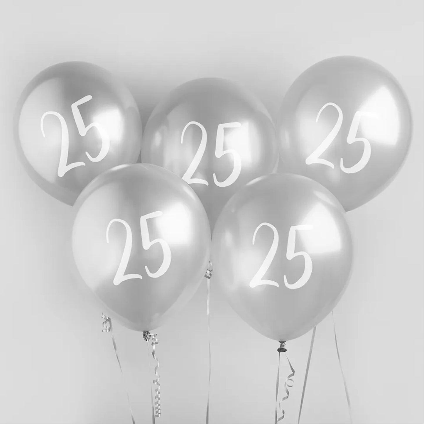 12"/ 30cm SILVER '25' 5 PACK LATEX BALLOONS
