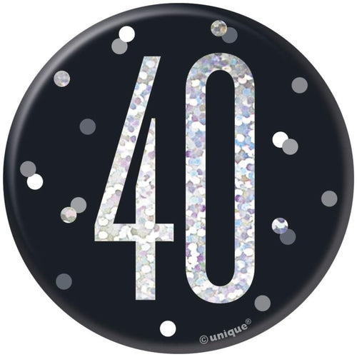 3"/ 8cm GLITZ BLACK 40th BIRTHDAY BADGE