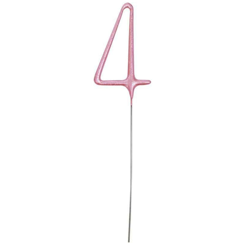 7"/ 18cm NUMERAL 4 PINK GLITZ SPARKLER CANDLE
