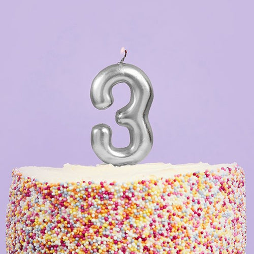 3"/ 8cm SILVER NUMBER '3' CANDLE