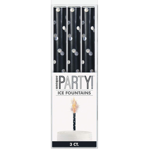 6"/ 15cm BLACK GLITZ ICE FOUNTAIN SPARKLER CANDLES (3 PACK)