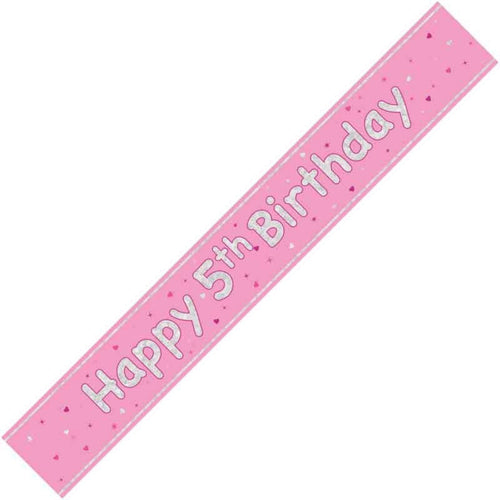 9ft / 2.7m GLITZ PINK 5TH BIRTHDAY BANNER
