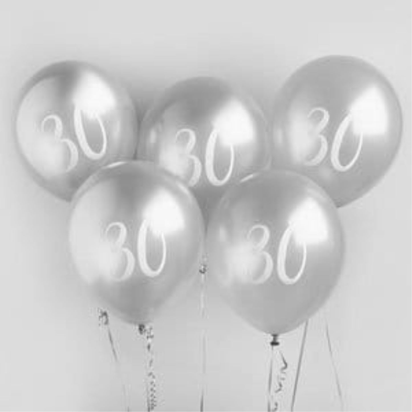 12"/ 30cm SILVER '30' 5 PACK LATEX BALLOONS