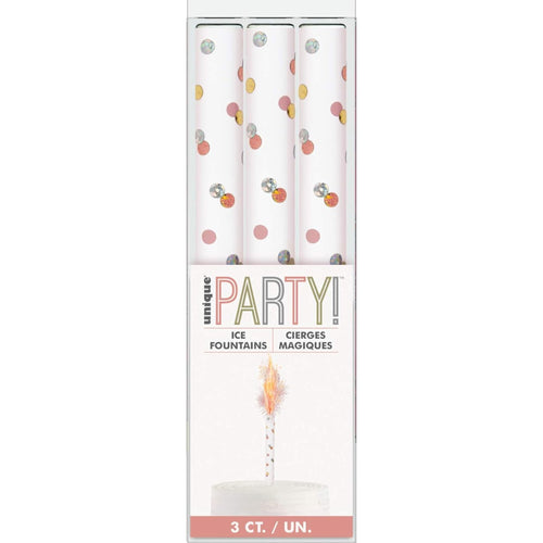 6"/ 15cm ROSE GOLD GLITZ ICE FOUNTAIN SPARKLER CANDLES (3 PACK)