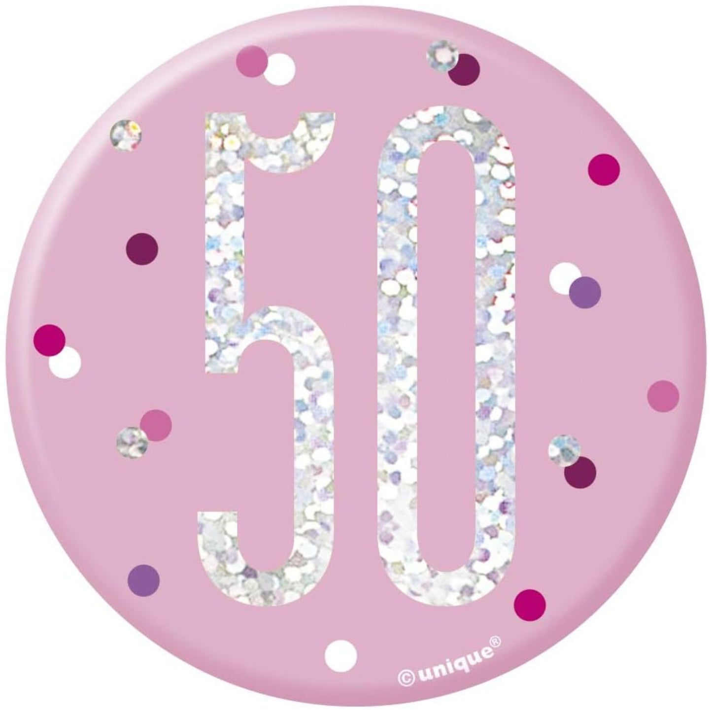 3"/ 8cm GLITZ PINK 50th BIRTHDAY BADGE