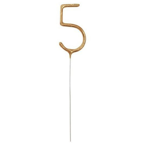 7"/ 18cm NUMERAL 5 GOLD GLITZ SPARKLER CANDLE