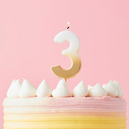 2.4"/ 6.2cm GOLD OMBRE NUMBER '3' CANDLE