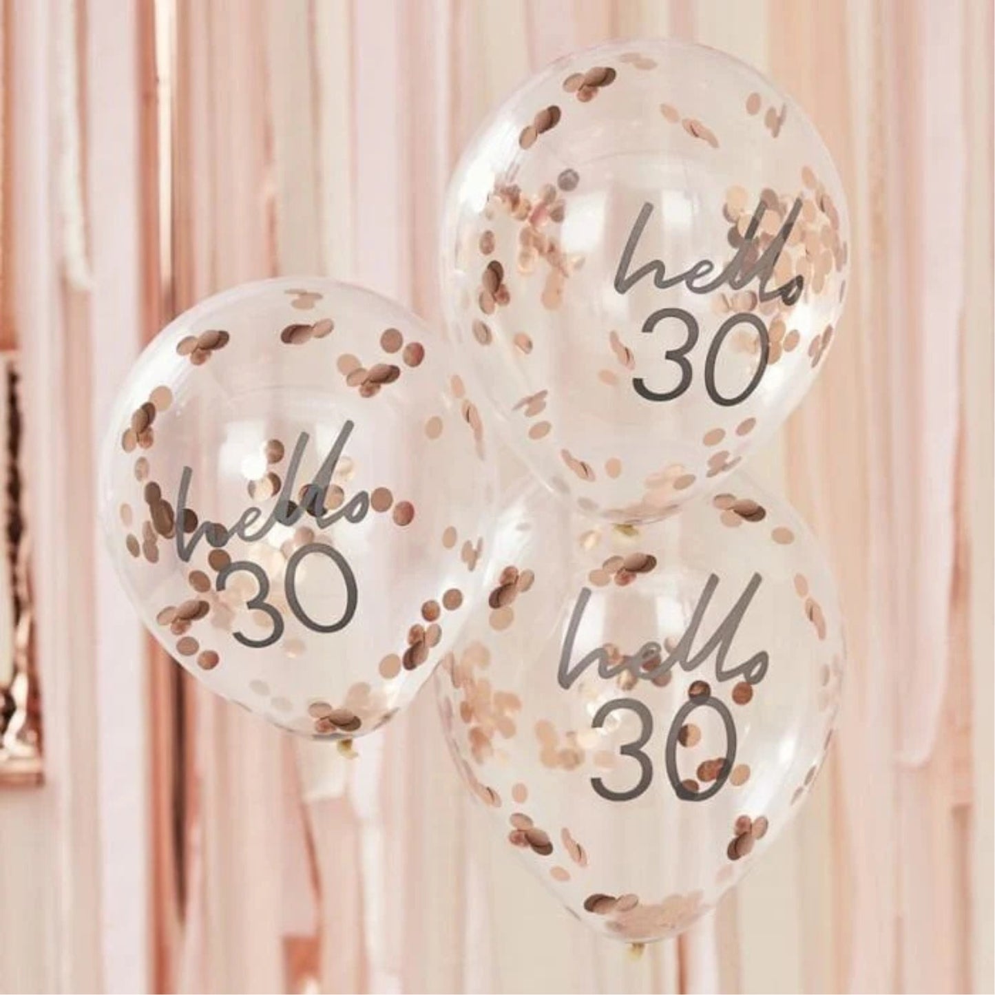 12"/ 30cm ROSE GOLD 'HELLO 30' 5 PACK LATEX BALLOONS