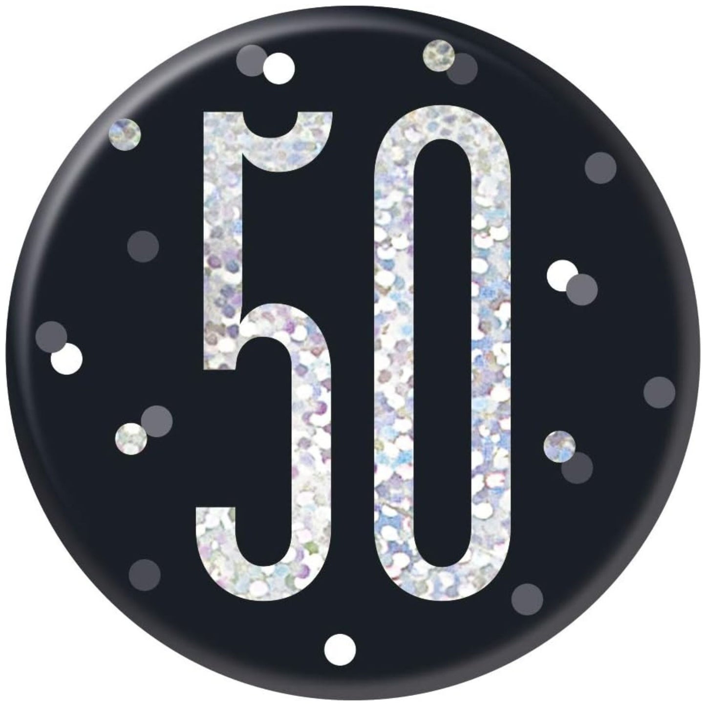 3"/ 8cm GLITZ BLACK 50th BIRTHDAY BADGE