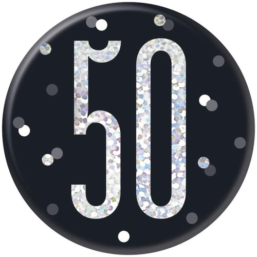3"/ 8cm GLITZ BLACK 50th BIRTHDAY BADGE